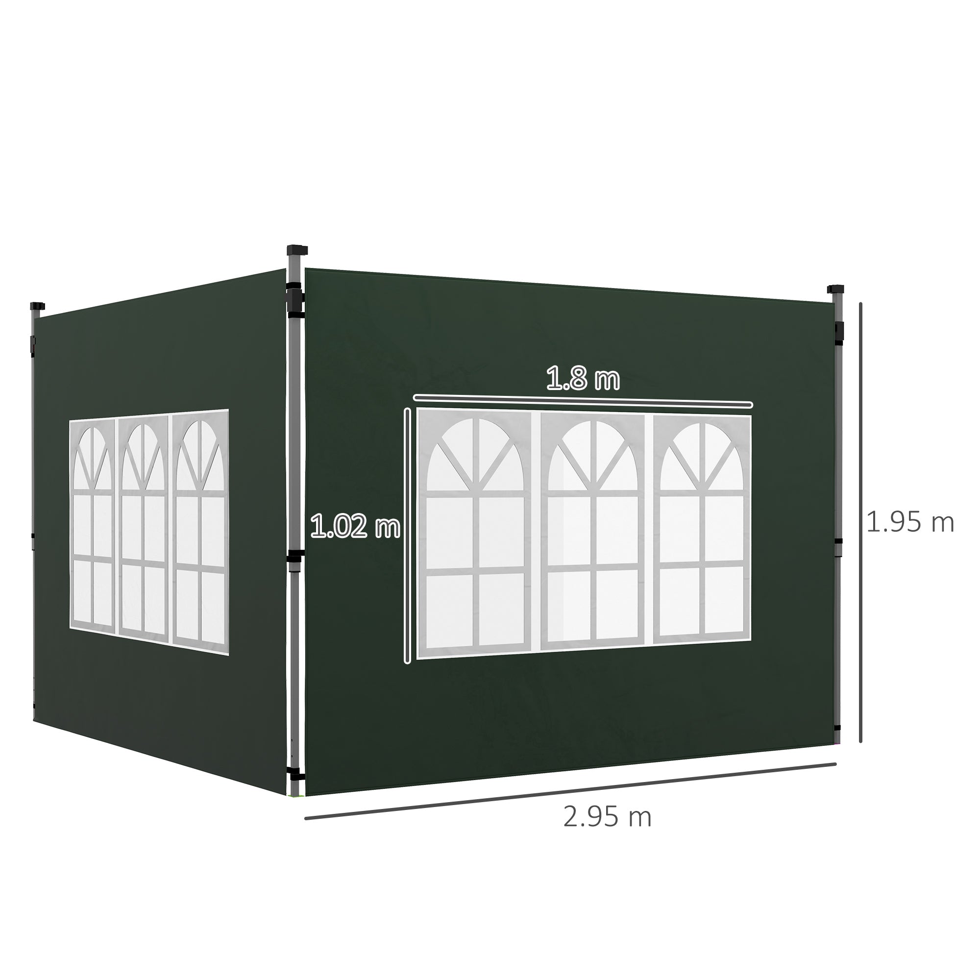 2 Pack Gazebo Side Panels with Window for 3x3 or 3x4m Canopy - Green