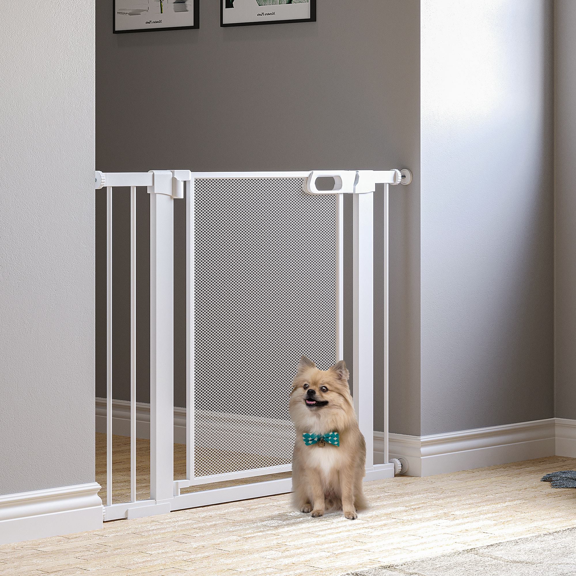 Pressure Fit Safety Gate for Doorways and Staircases, Dog Gate w/ Auto Closing Door, Pet Barrier for Hallways w/ Double Locking - White