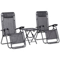 3 Piece Folding Zero Gravity Chair Set with Side Table and Cup Holders - Light Grey