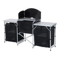 Portable Folding Camping Kitchen Table with Storage and Windscreen - Grey
