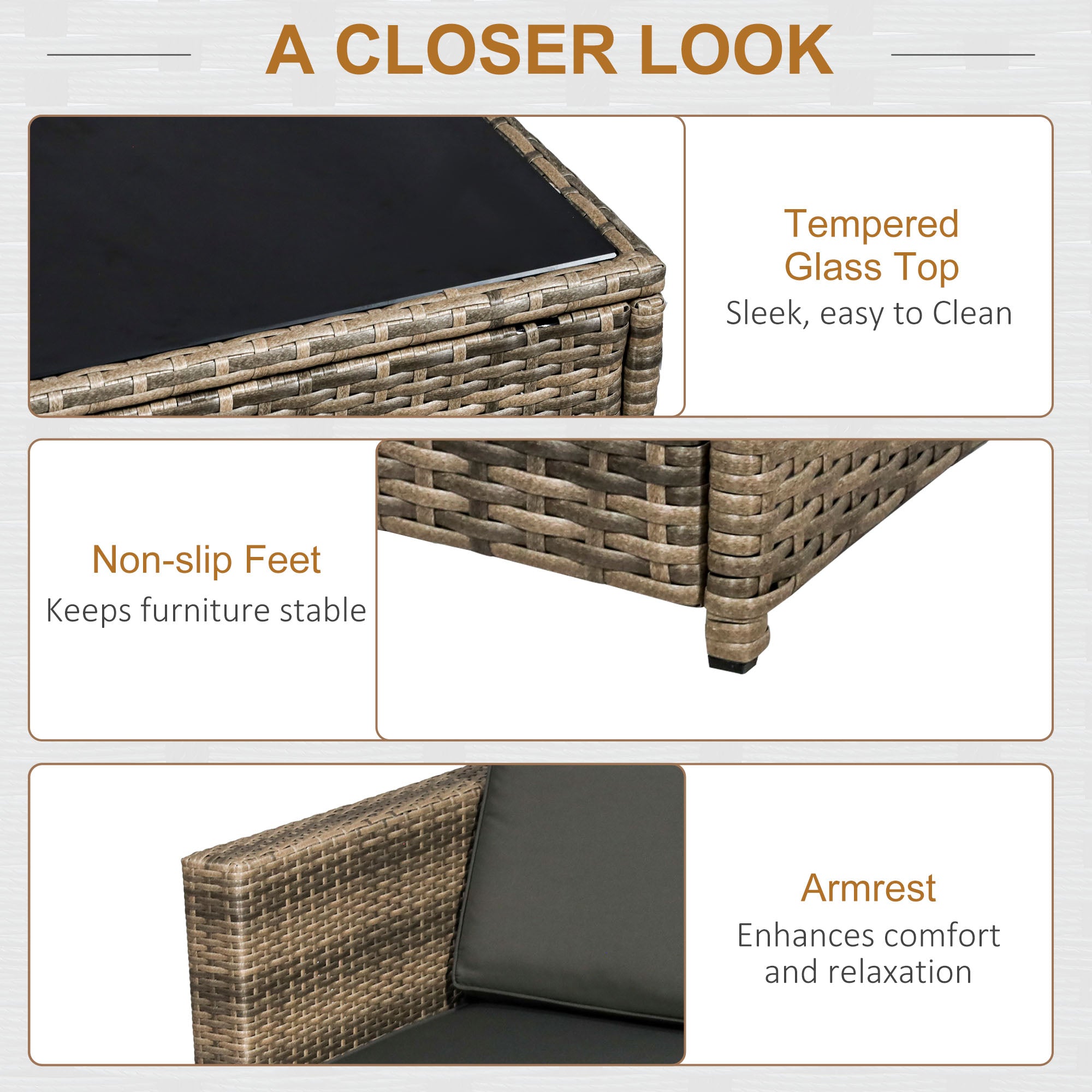 8 Piece Outdoor Rattan Sofa Set with Cushions and Storage - Mixed Brown