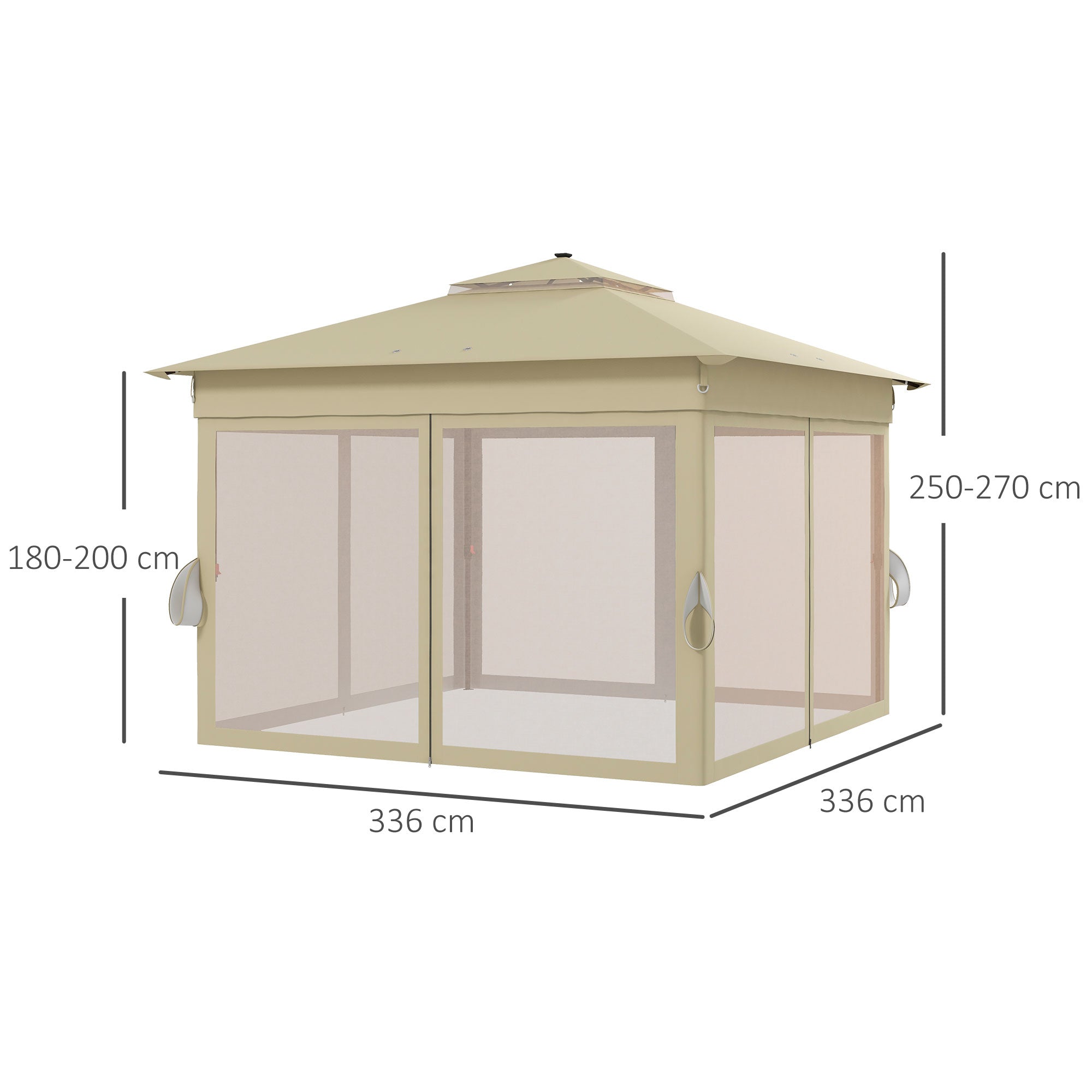 3 x 3(m) Pop Up Gazebo Party Tent with Solar-Powered LED Lights, Adjustable Event Shelter with Curtain, Netting, Khaki