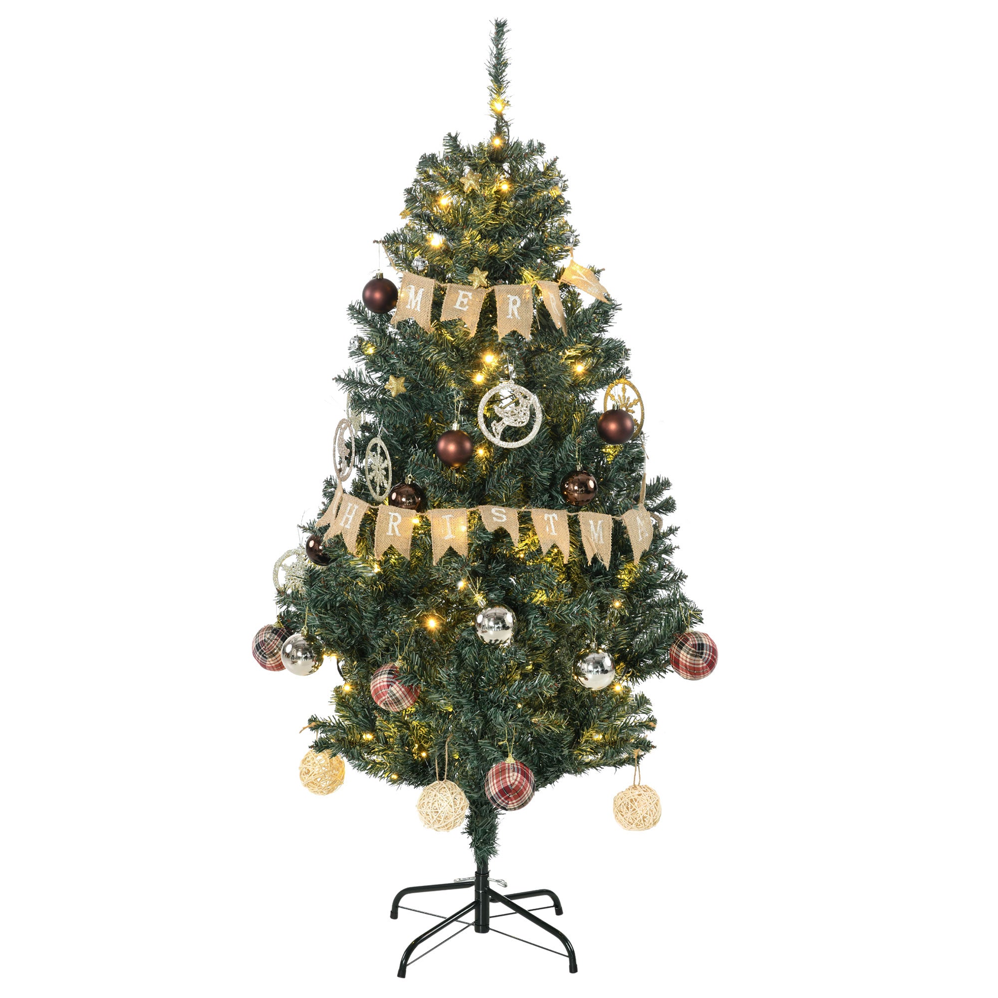 5' Artificial Prelit Christmas Trees Holiday Décor with Warm White LED Lights, Decoration, Banner, Tag, Ball