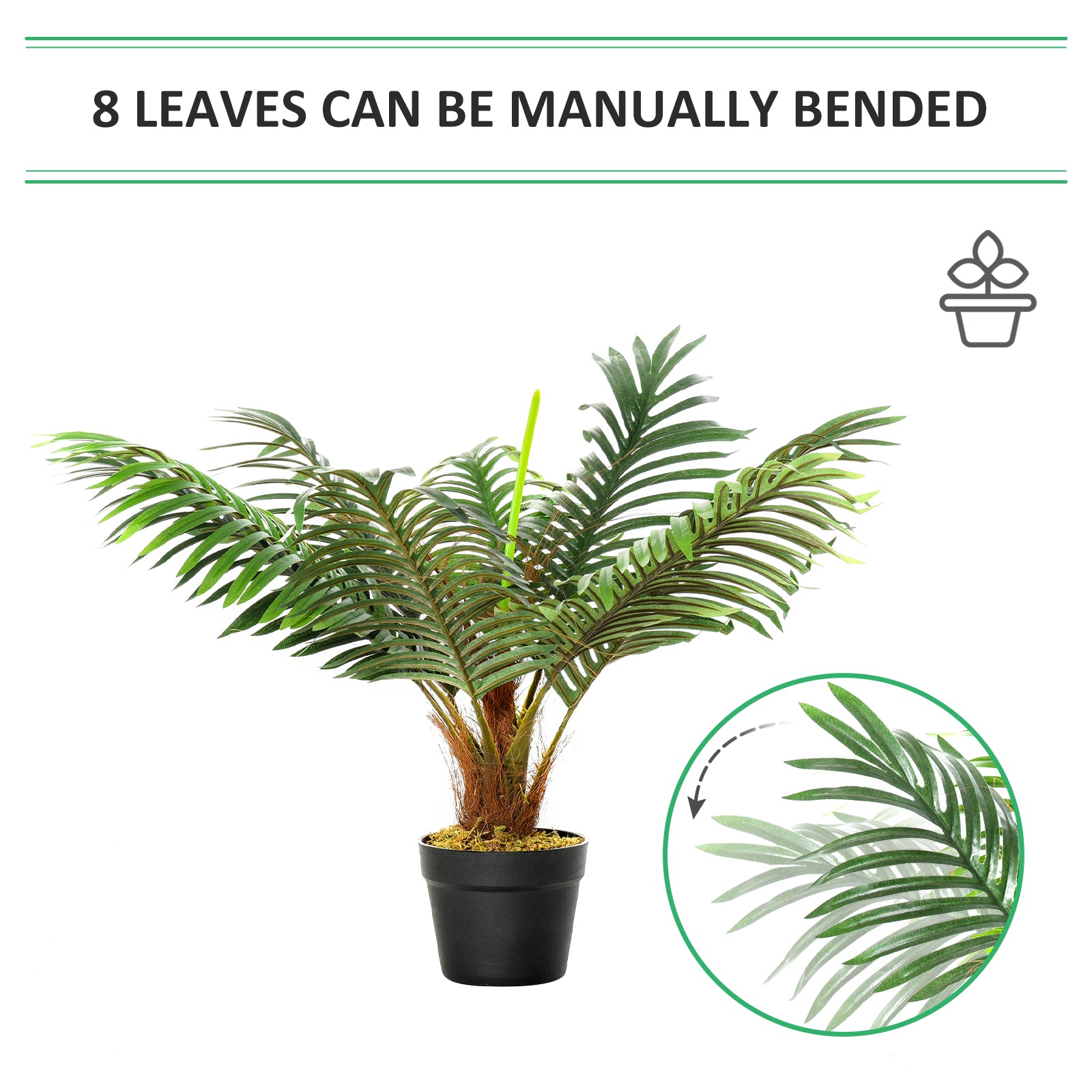 Artificial Palm Tree 60cm with Nursery Pot 8 Leaf Tropical Décor - Green