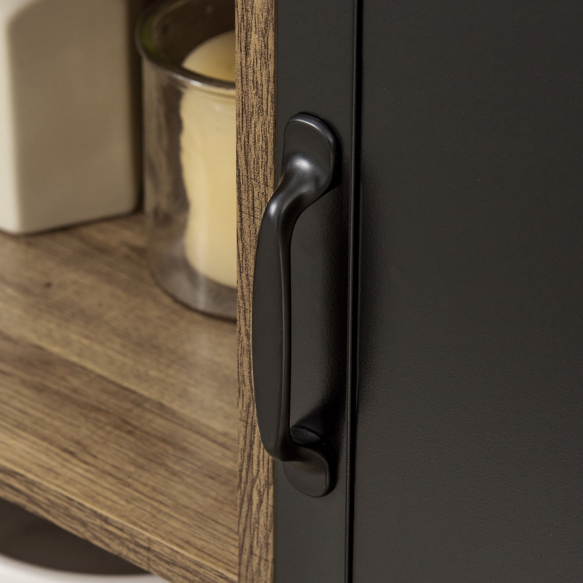 Cupboard Storage Cabinet with 3 Tiers and Steel Door, Home Organizer Sideboard with Adjustable Shelf for Dining Room, Living Room, Kitchen