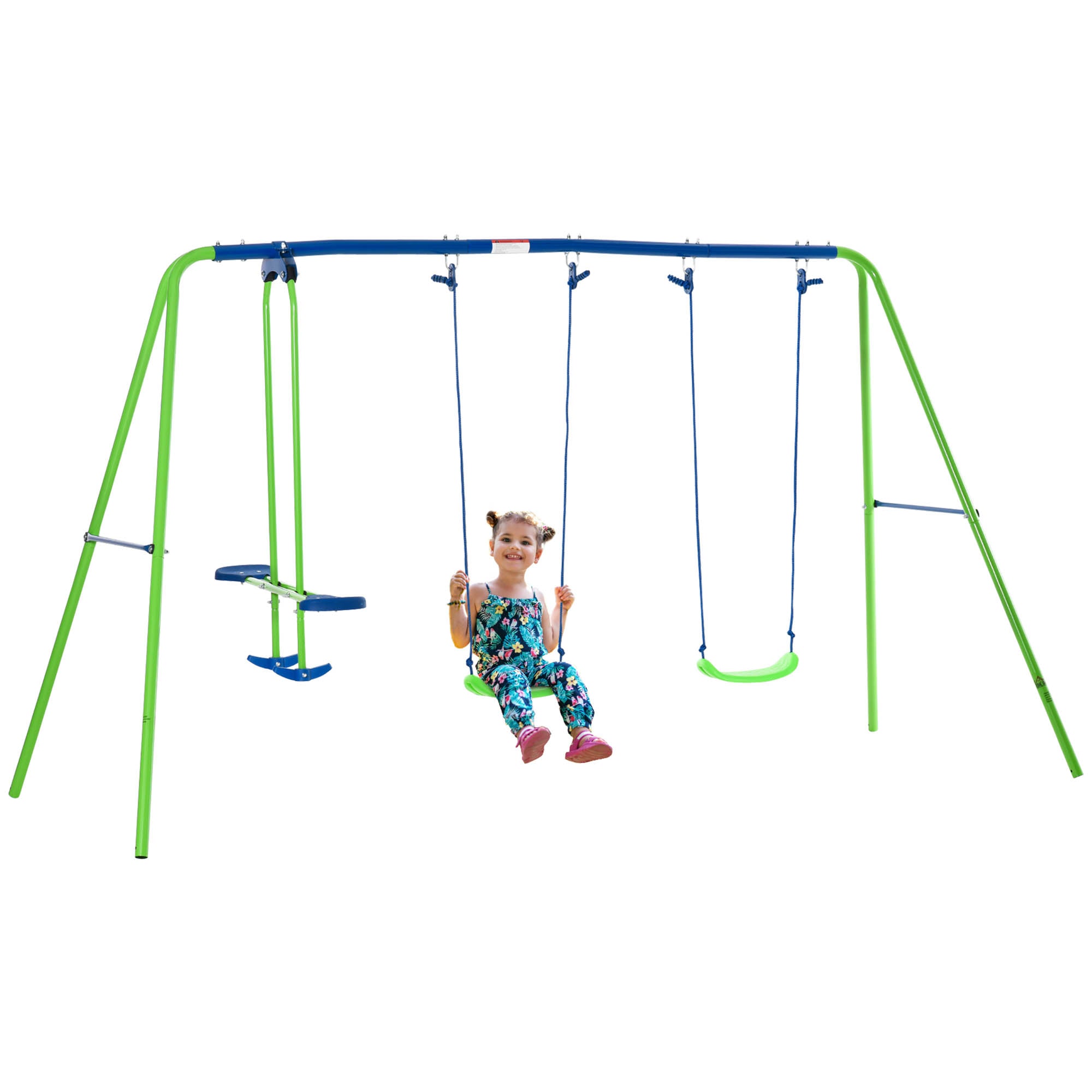2 Piece Metal Swing and Seesaw Set with Adjustable Height - Green