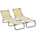 2-Piece Foldable Sun Lounger Set with 5-Position Adjustable Backrest - Beige