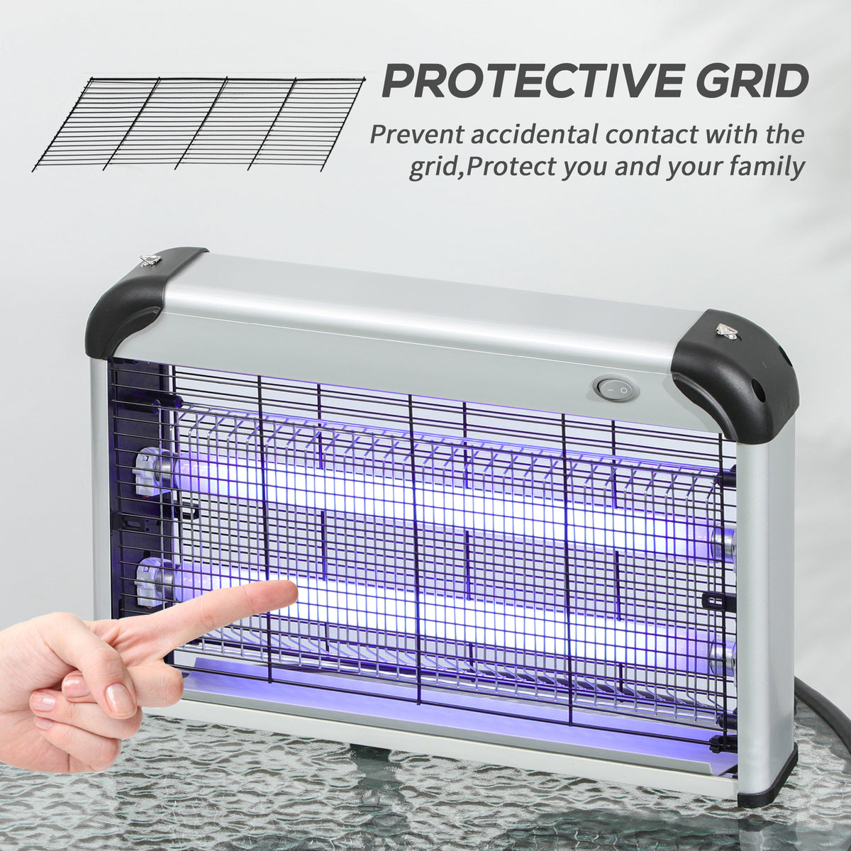 30W Electric Fly Mosquito Killer with 60m² Coverage Free Standing & Wall Hanging - Silver