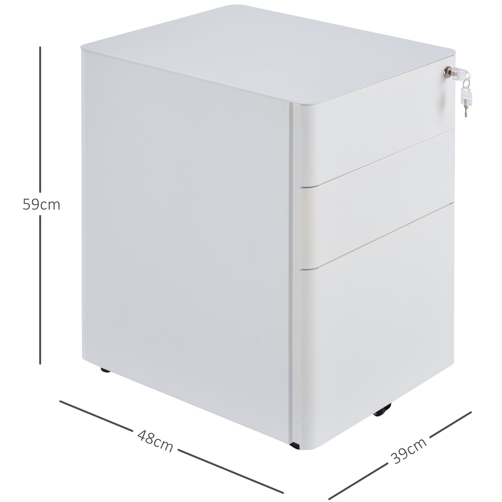 Fully Assembled 3 Drawer Steel Metal Filing Cabinet Lockable Rolling Vertical File Cabinet White