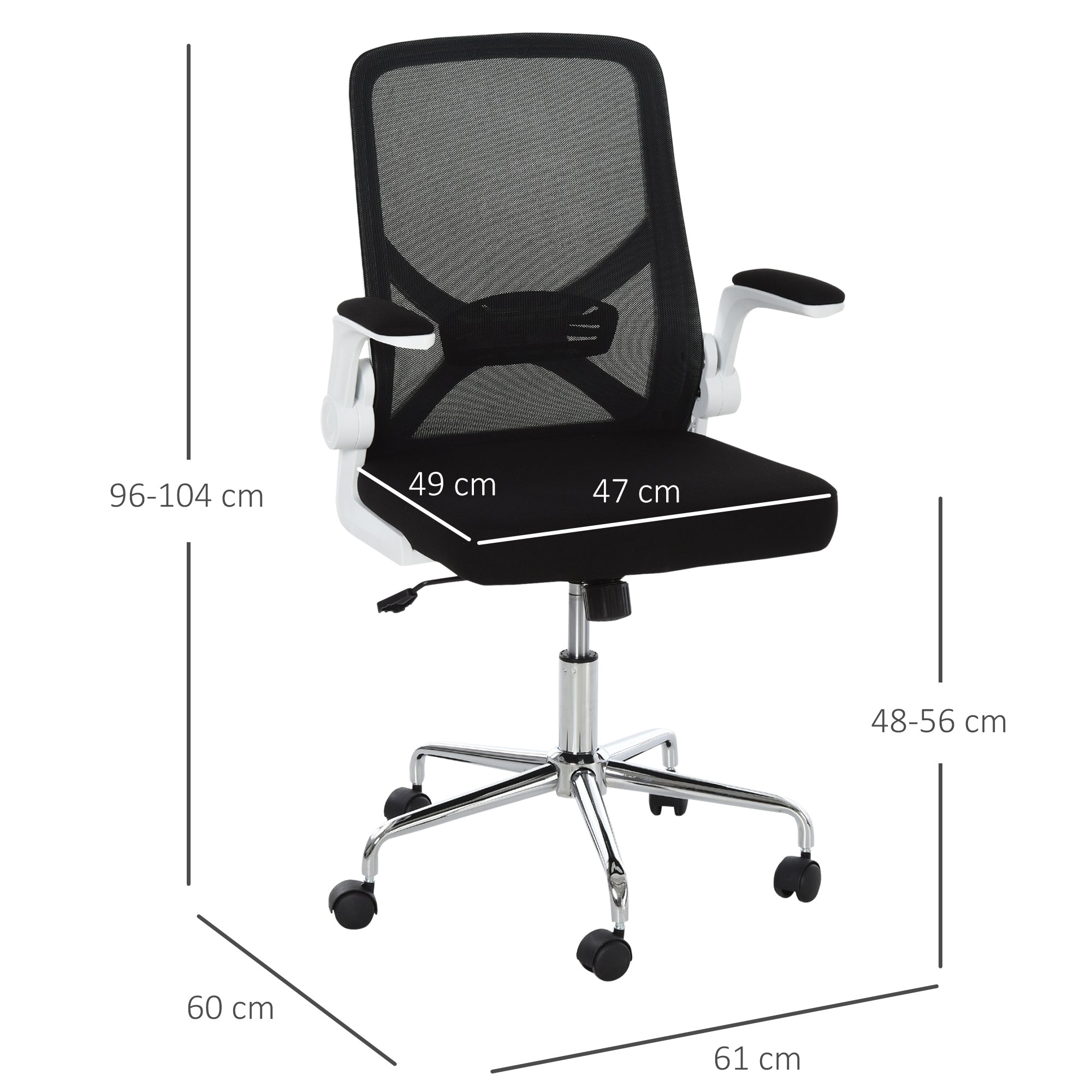 Mesh Office Chair with Flip-Up Arm, Lumbar Support, Home Task High Back Swivel Chair Adjustable Height, Black