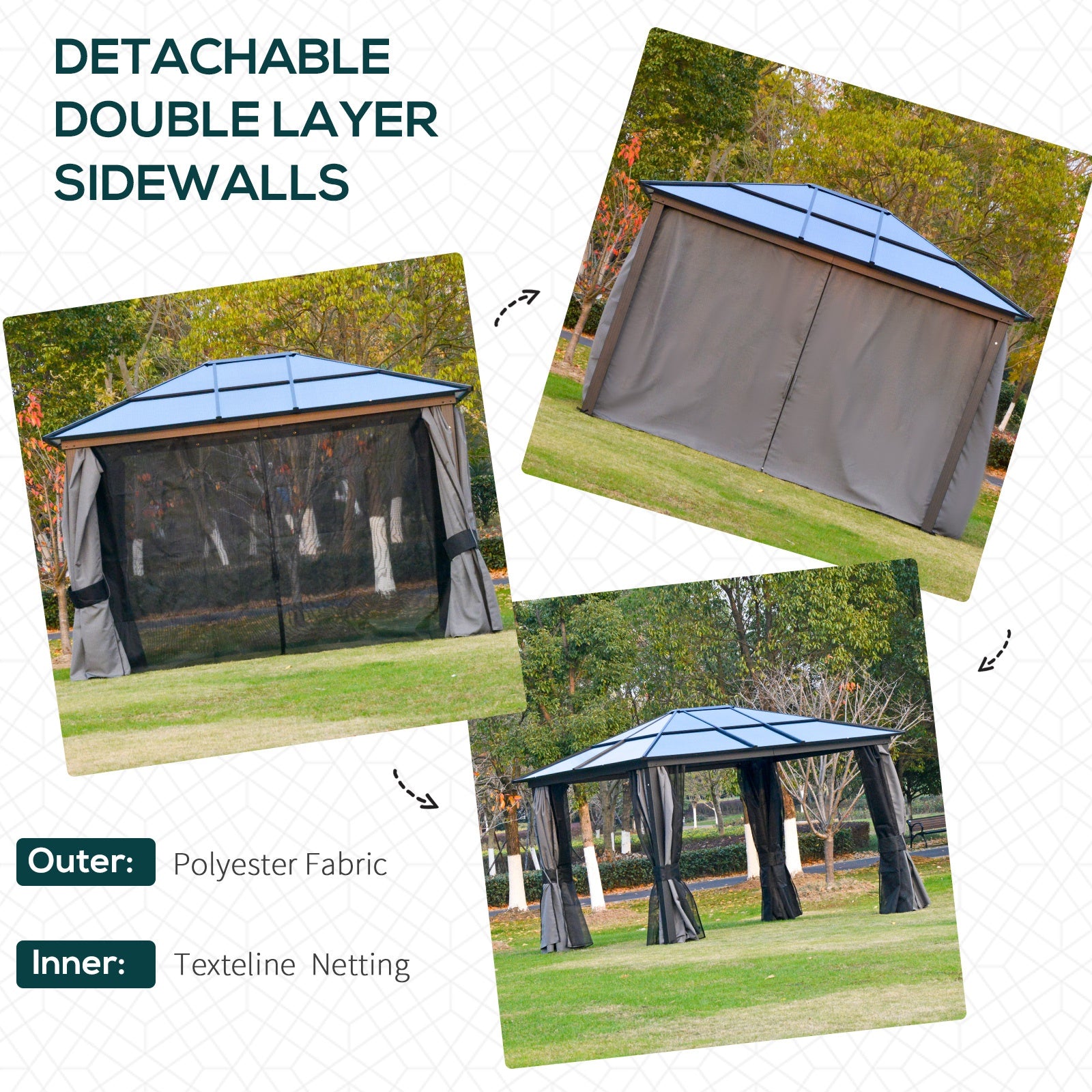 3.6 x 3(m) Hardtop Gazebo with UV Resistant Polycarbonate Roof & Aluminium Frame, Garden Pavilion with Mosquito Netting and Curtains