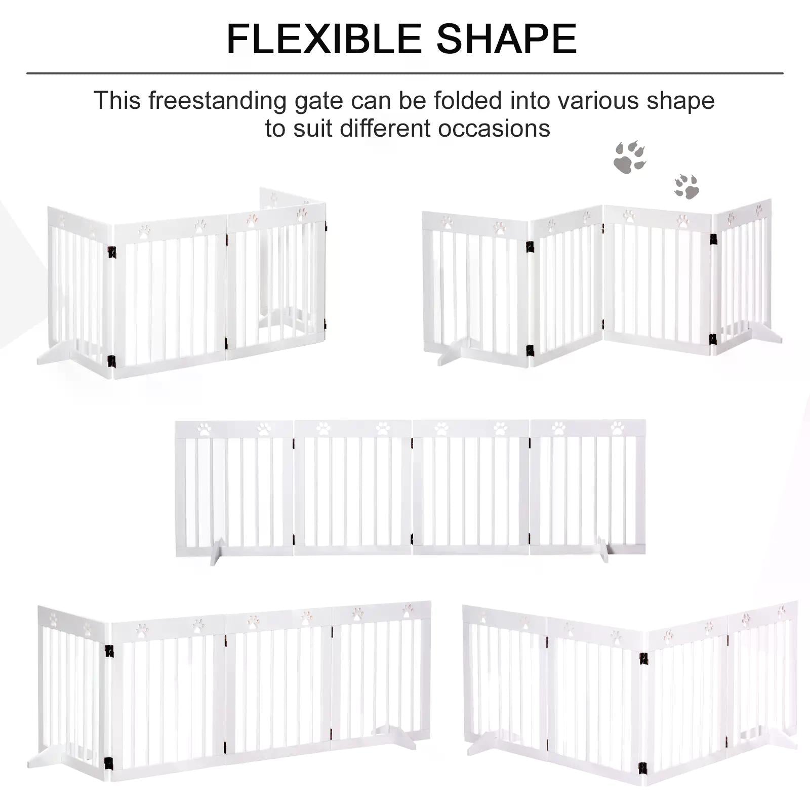 Pet Gate 4 Panel Folding Wooden Dog Barrier Freestanding Dog Gate For Stairs w/ Support Feet