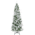 Pencil Snow Flocked Auto Open Artificial Christmas Tree with Realistic Cypress Branches - Green