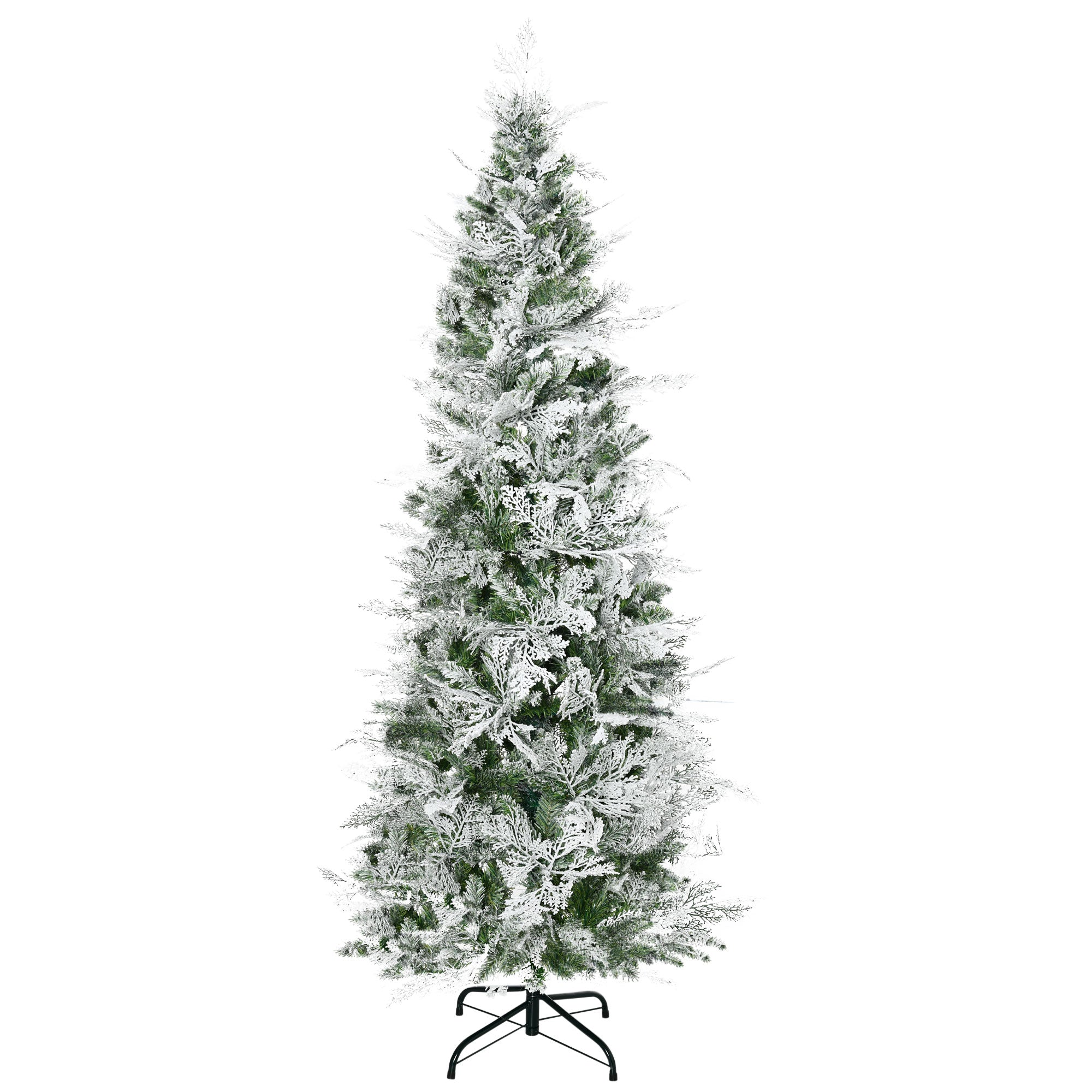 Pencil Snow Flocked Artificial Christmas Tree with Realistic Cypress Branches, Auto Open, Green