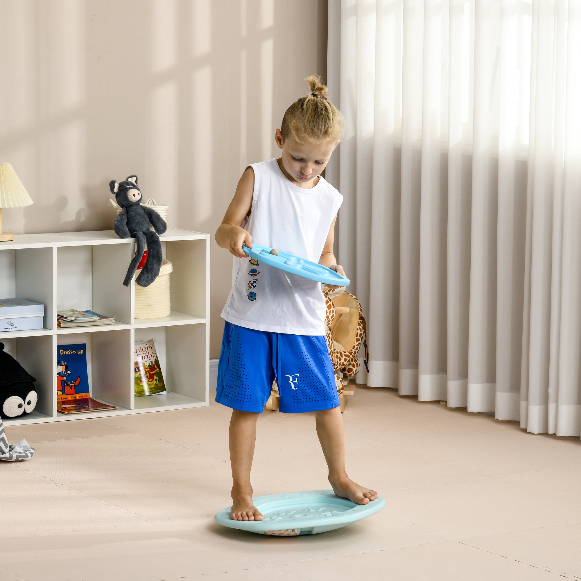 Two-In-One Balance Board, Kids Wobble Board with Ball - Blue