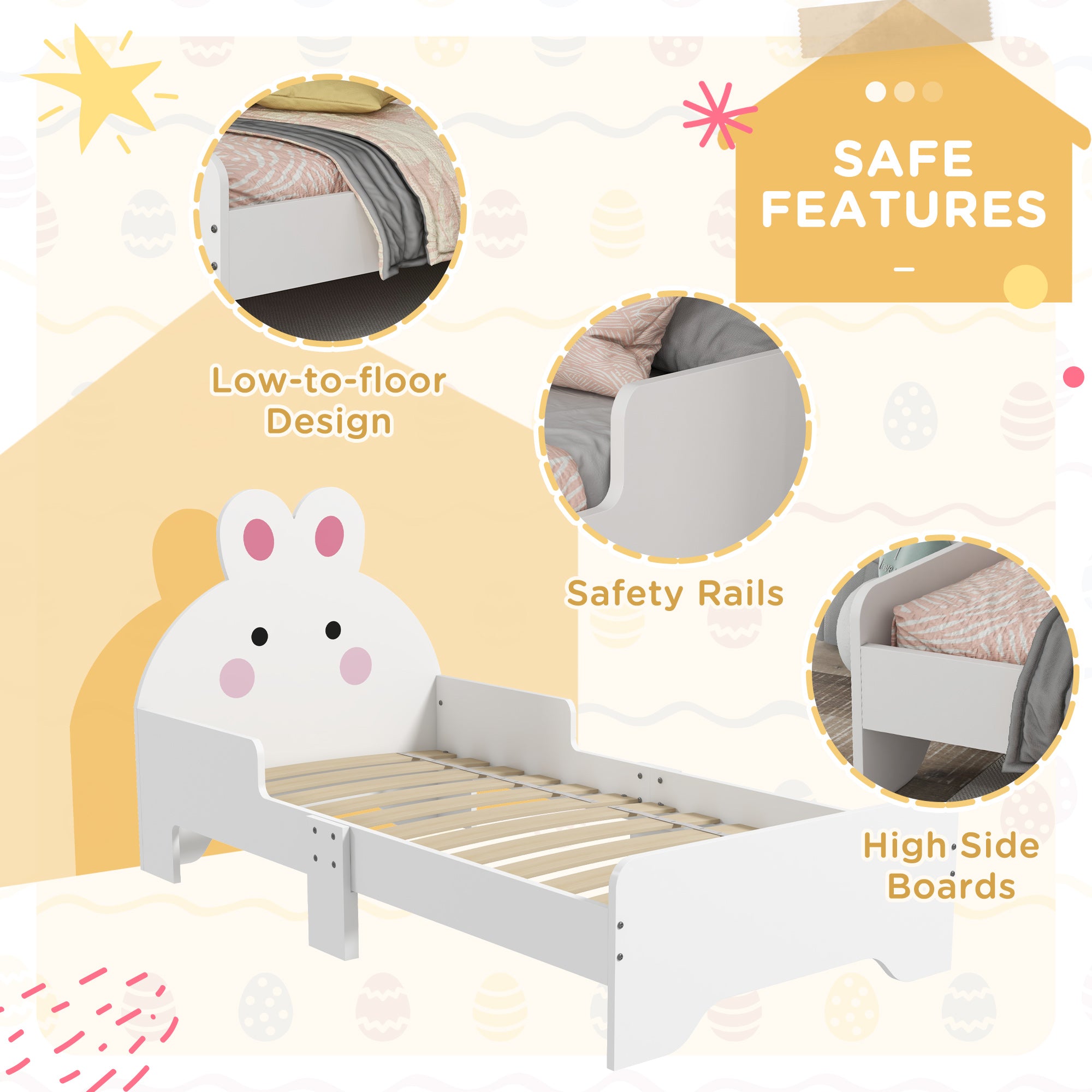 Toddler Bed Frame Rabbit Design, White