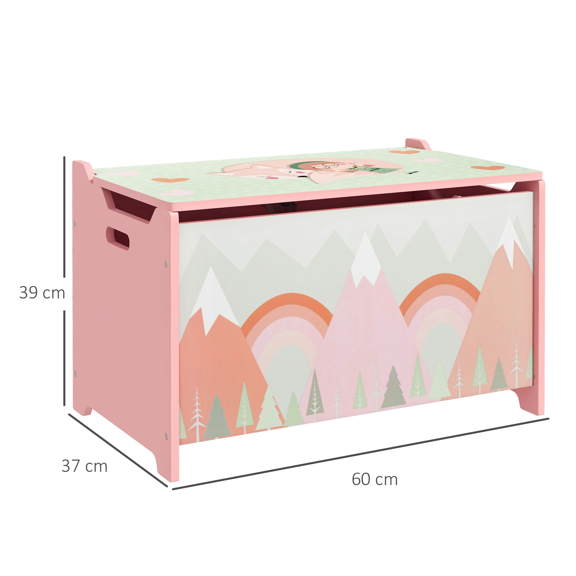 Toy Box for Girls Boys, Kids Toy Chest with Lid Safety Hinge, Cute Animal Design, Pink