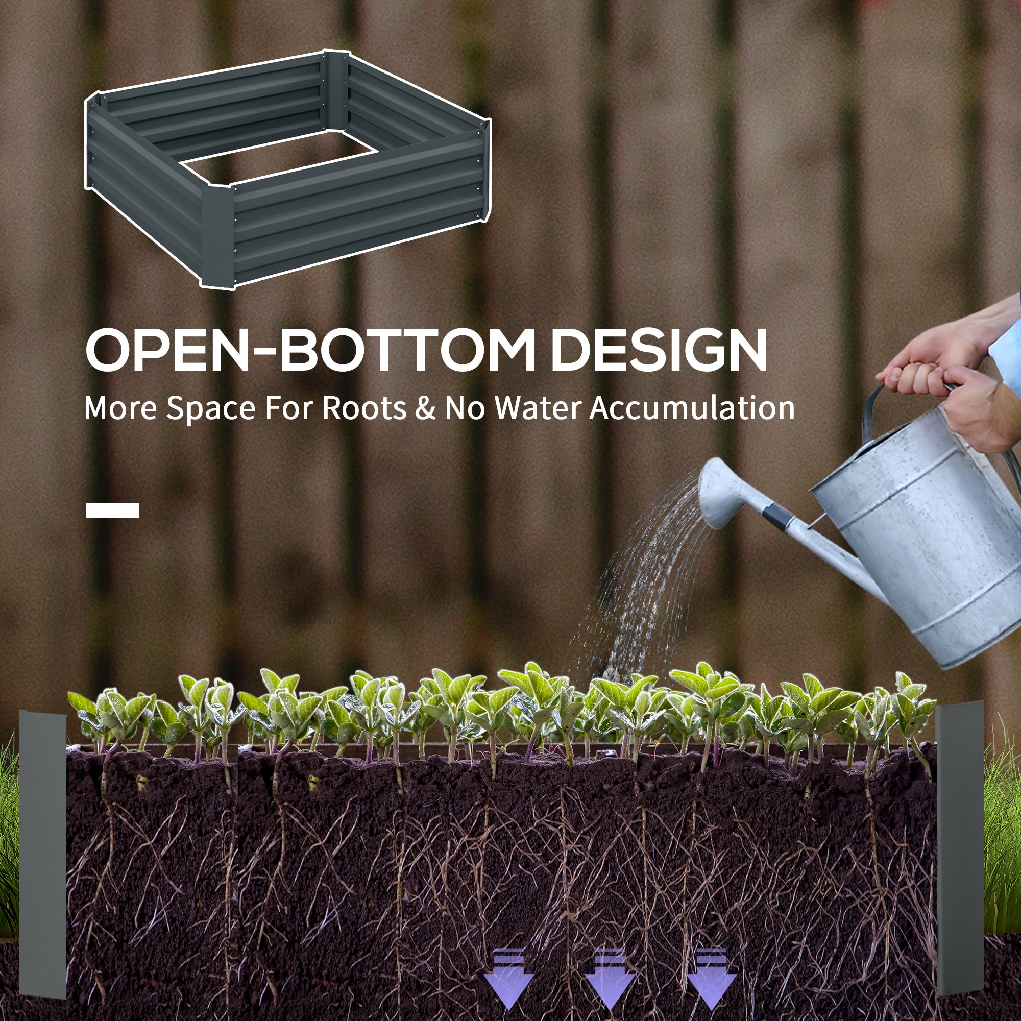 Set of 2 291L Raised Garden Bed, Elevated Galvanised Planter Box for Flowers, Herbs, 100x100x30cm, Dark Grey