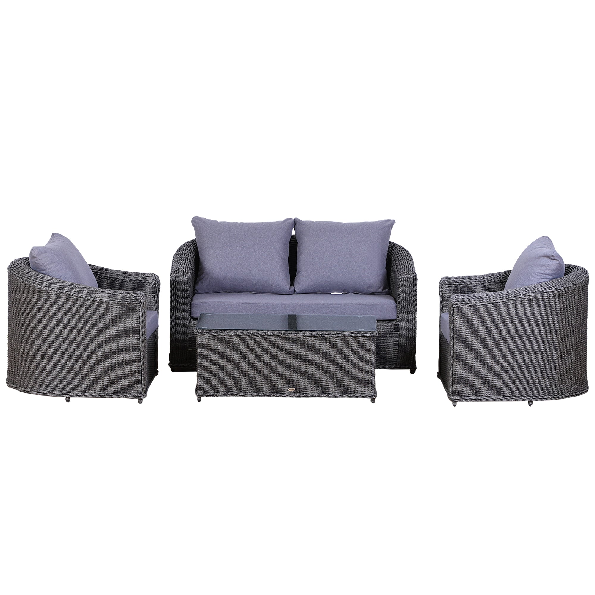 Rattan Garden Furniture Set 4-seater Sofa Set Coffee Table Single Chair Bench Aluminium Frame Fully-assembly, Grey