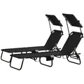 Folding Chaise Lounge Pool Chairs with Reclining Back and Steel Frame - Black