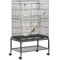 Bird Cage with Stand, Toys, Wheels, Storage Shelf for Small Birds - Black