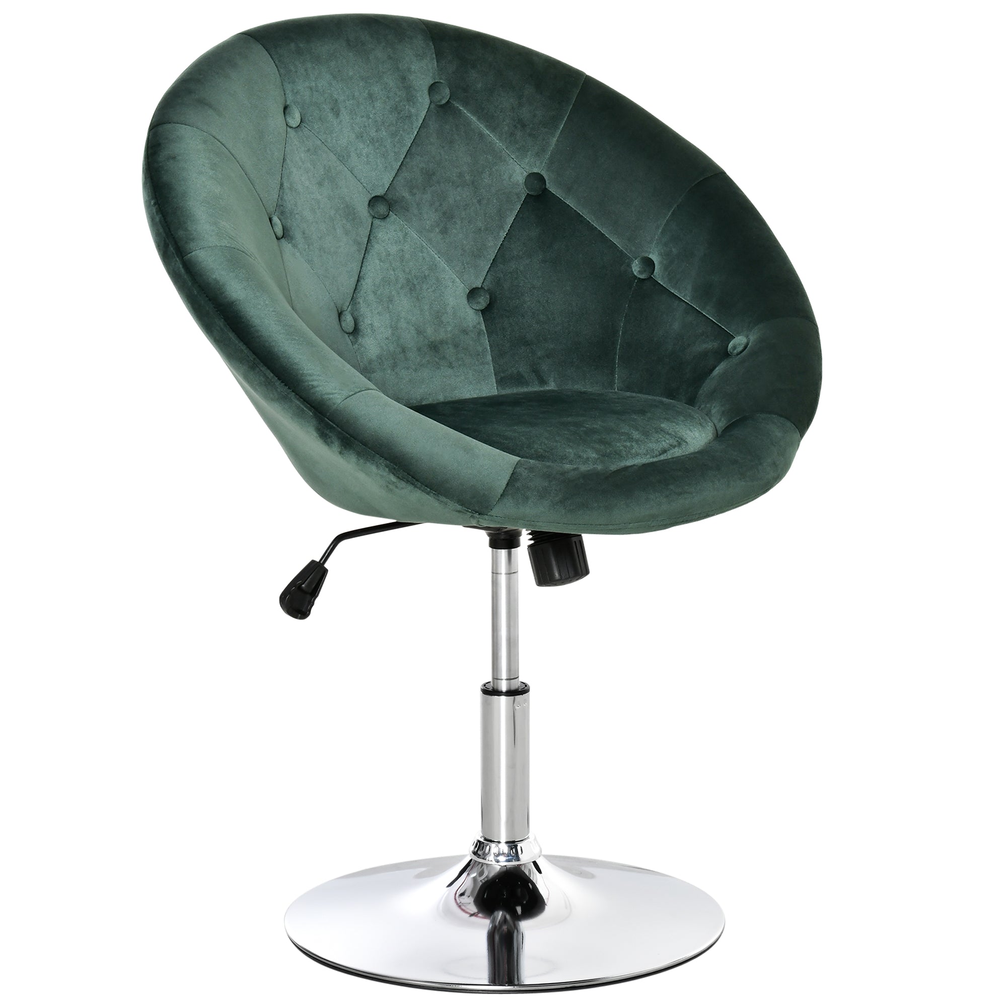 Modern Dining Height Bar Stool Velvet-Touch Tufted Fabric Adjustable Height Armless Tub Chair with Swivel Seat, Green