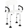 Height Adjustable Shower Chair with Backrest and Flip-Up Padded Arms for Elderly and Disabled - White