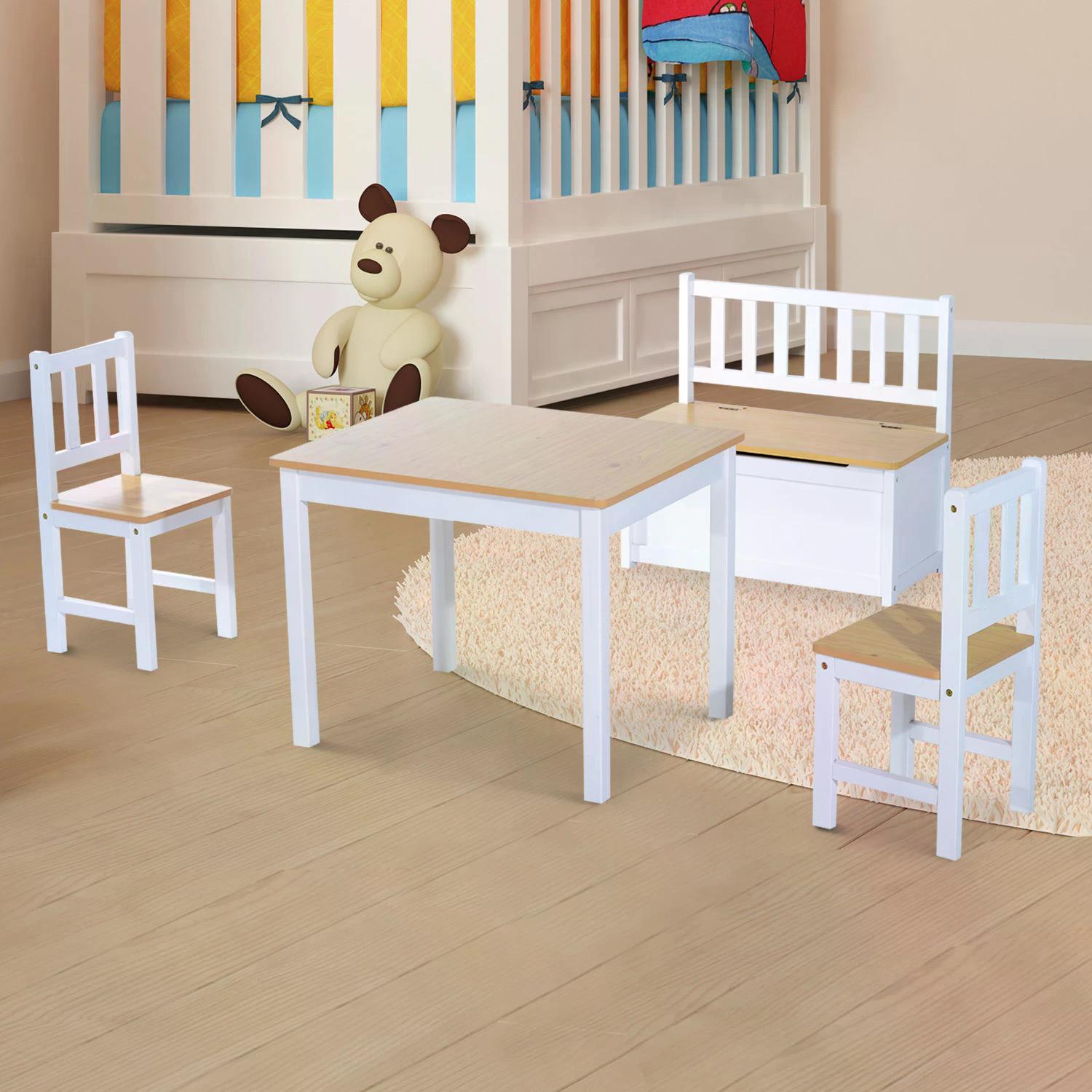 Pine Wood Kids 4 Pc Furniture Set-Oak/White