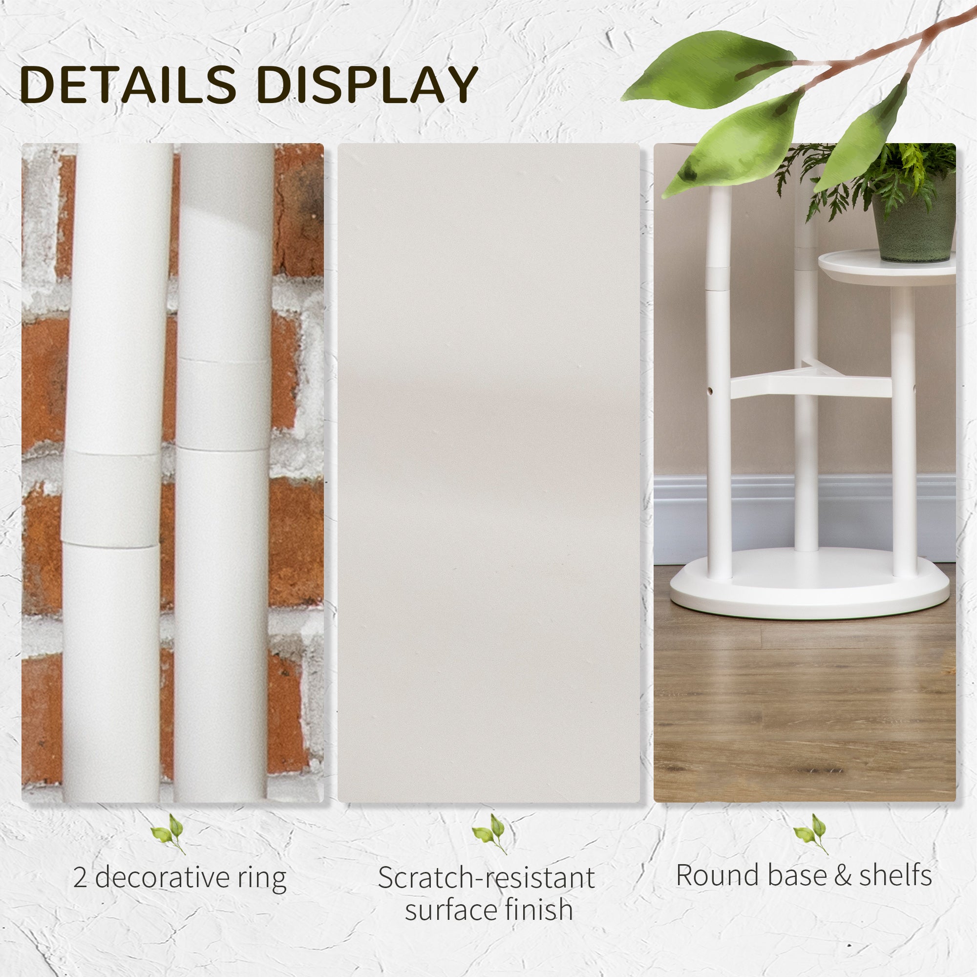 3-Tier Plant Stand, Plant Shelf Rack, Bamboo Display Stand, 46x46x86cm, White