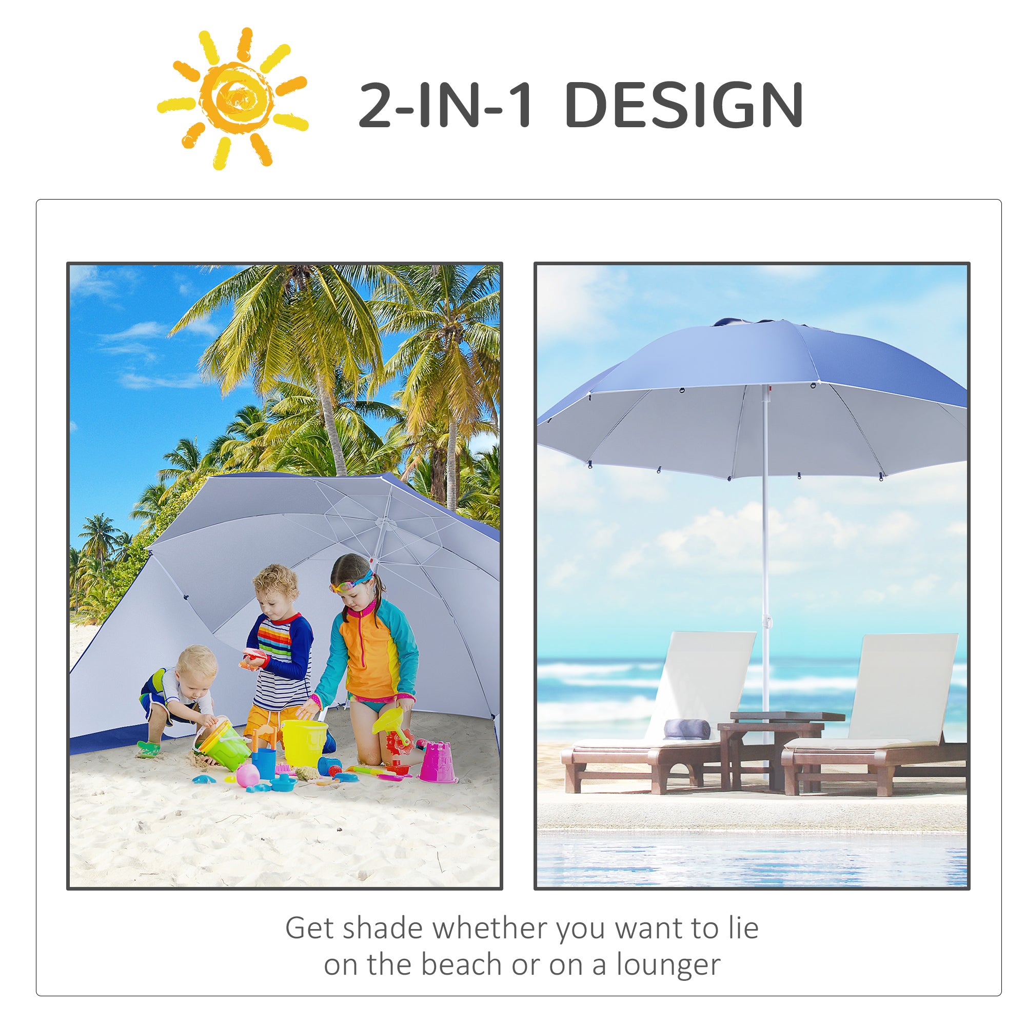 2m Beach Sport Umbrella Parasol-Coated Blue Polyester/Steel