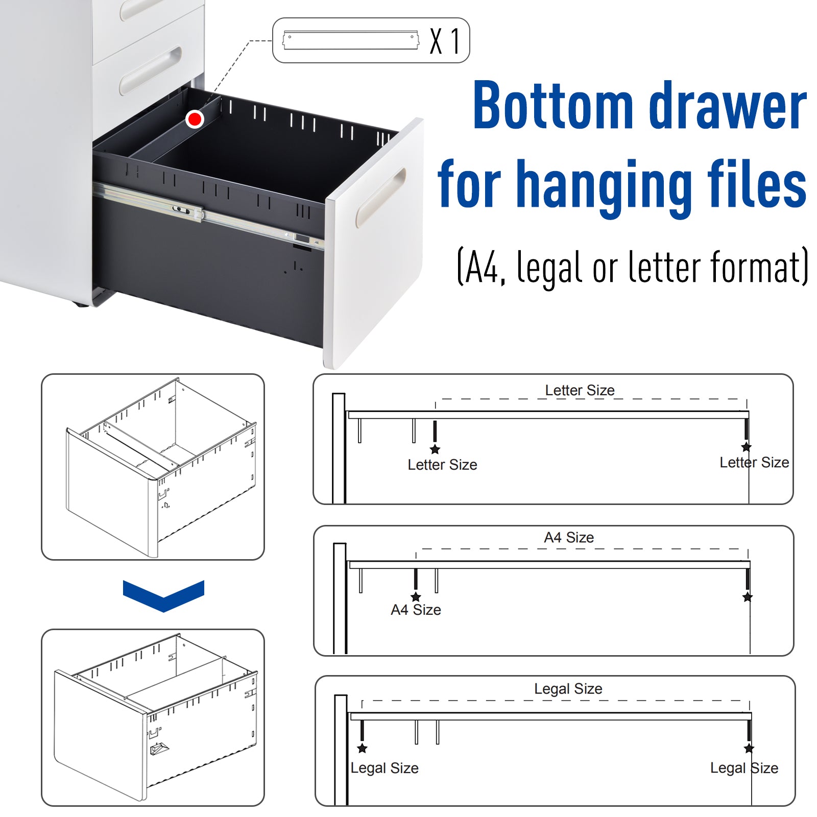 Fully Assembled 3-Drawer Mobile File Cabinet Lockable All-Metal Rolling Vertical File Cabinet White