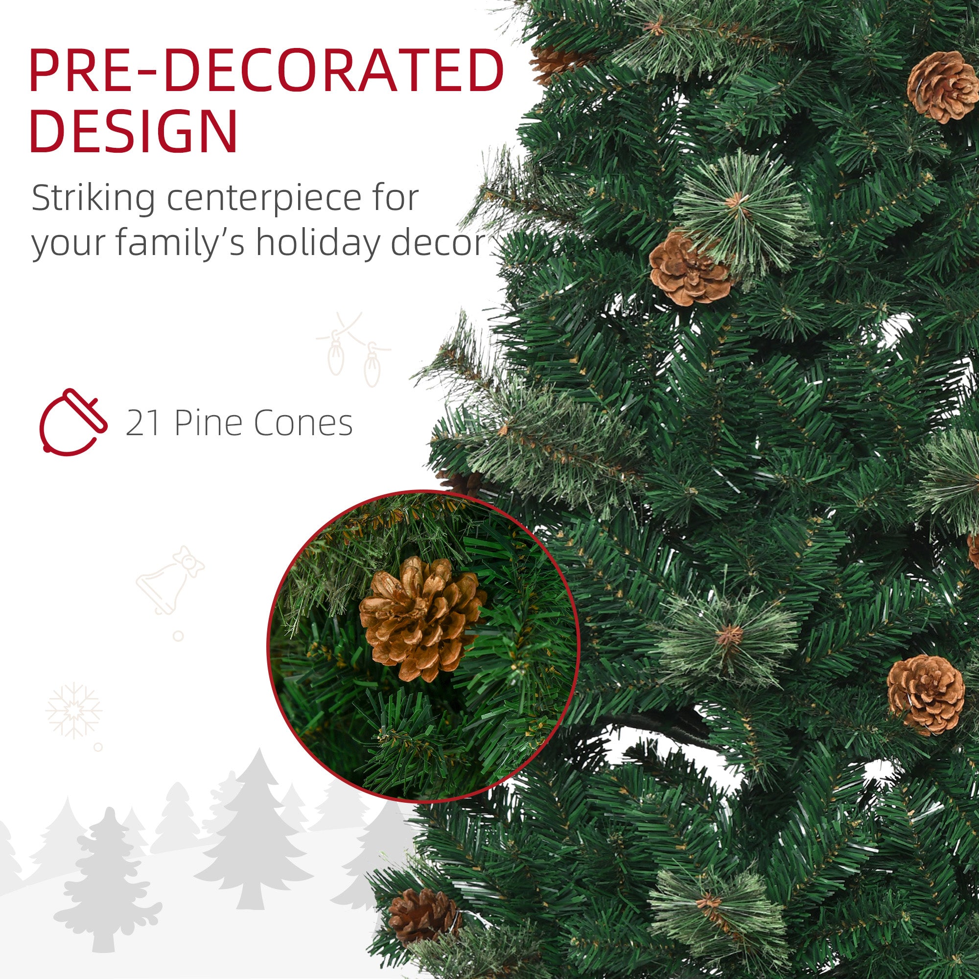 5.5' Tall Pencil Slim Artificial Christmas Tree with Realistic Branches, 412 Tip Count and 21 Pine Cones, Pine Needles Tree, Xmas Decoration