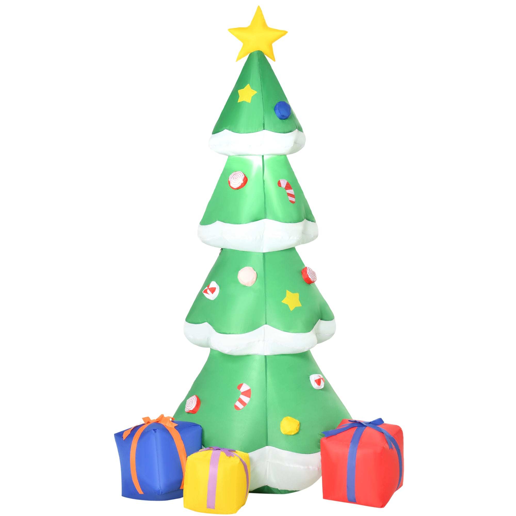 2.1m Tall Inflatable Christmas Tree with Star and Multicolour Gift Boxes Huge Lighted Outdoor Decoration with 3 Built-in LED Lights Xmas Toy