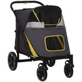 Pet Stroller with Shock Absorber, Universal Front Wheels, Brakes & Storage Bags for Dogs and Cats - Dark Grey