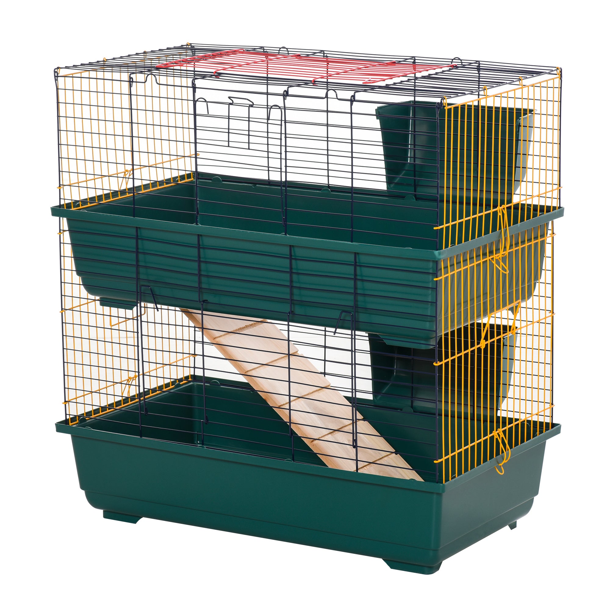 Small Animal Cage Habitat with Accessories 3 Openable Doors 2-Story Large Pet Play House for Chinchillas Puppy Guinea Pig 80 x 44 x 82 cm