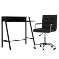 Home Office Desk and Faux Leather Swivel Chair Set with Storage Shelf - Black