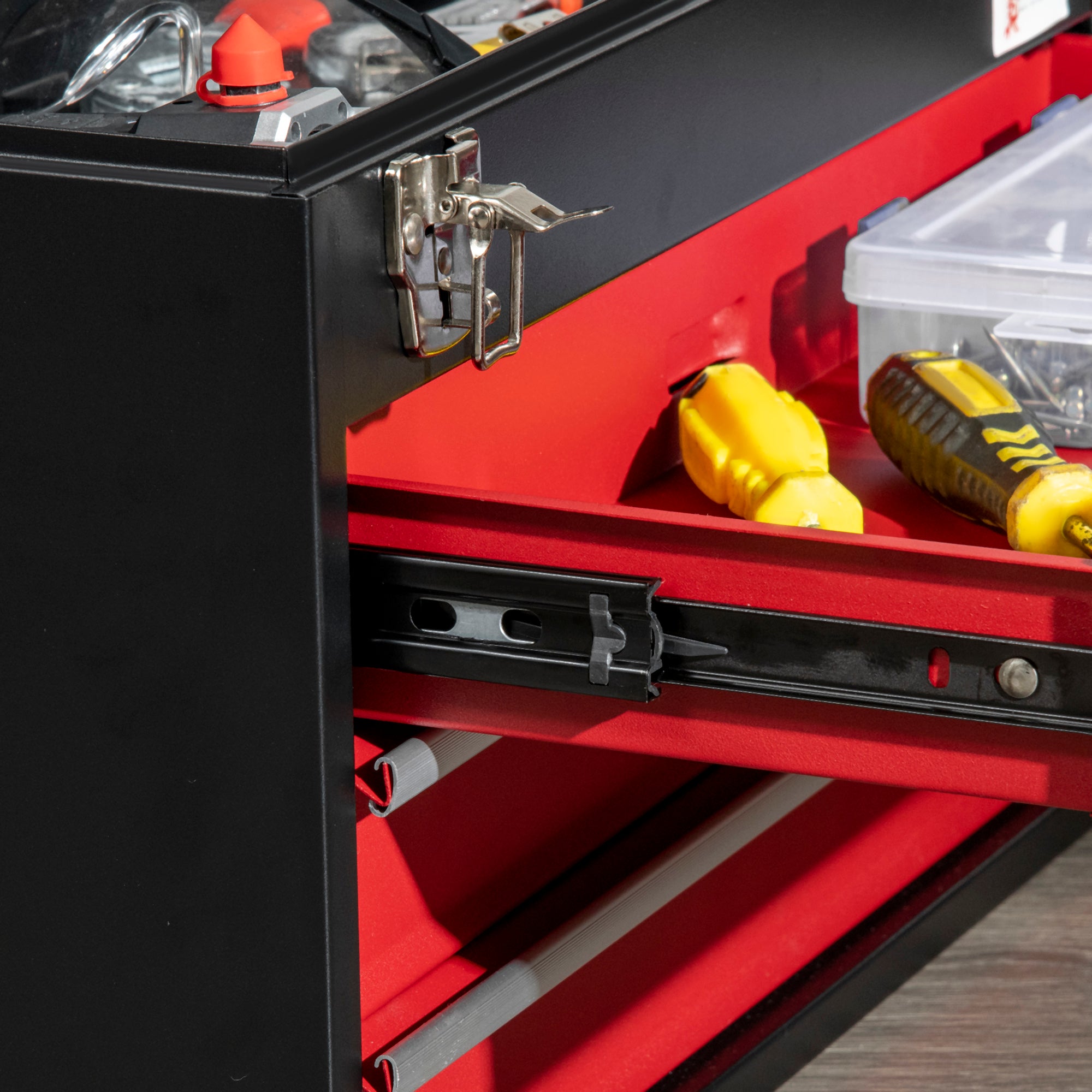 3 Drawer Tool Chest, Lockable Metal Tool Box with Ball Bearing Runners, Portable Toolbox, 510mm x 220mm x 320mm