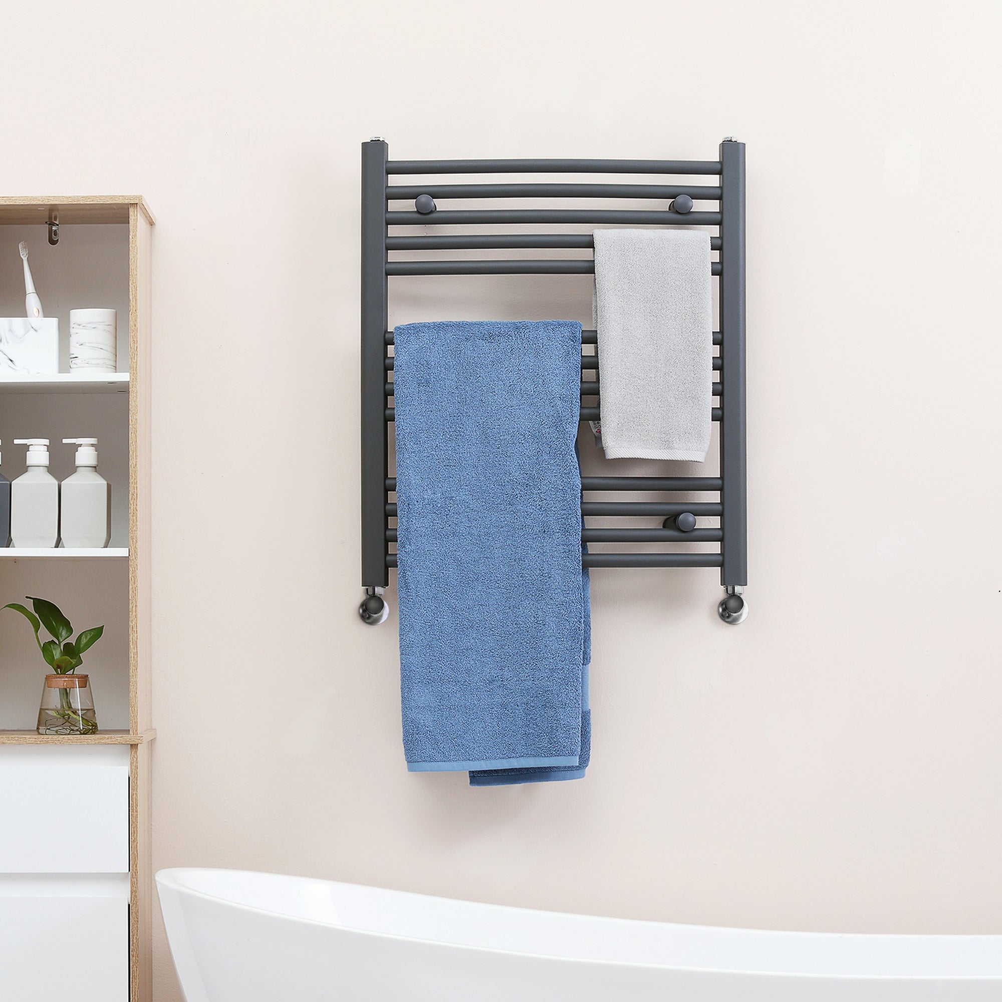 Straight Heated Towel Rail, Hydronic Bathroom Ladder Radiator Towel Warmer For Central Heating 600mm x 700mm, Grey