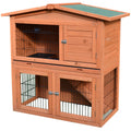 2 Tier Rabbit Hutch Guinea Pig Ferret Cage with Ramp & Slide-Out Tray 100.5x55x101 cm - Brown