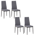 Set of 4 High Back Modern Upholstered Linen-Touch Dining Chairs with Metal Legs - Grey