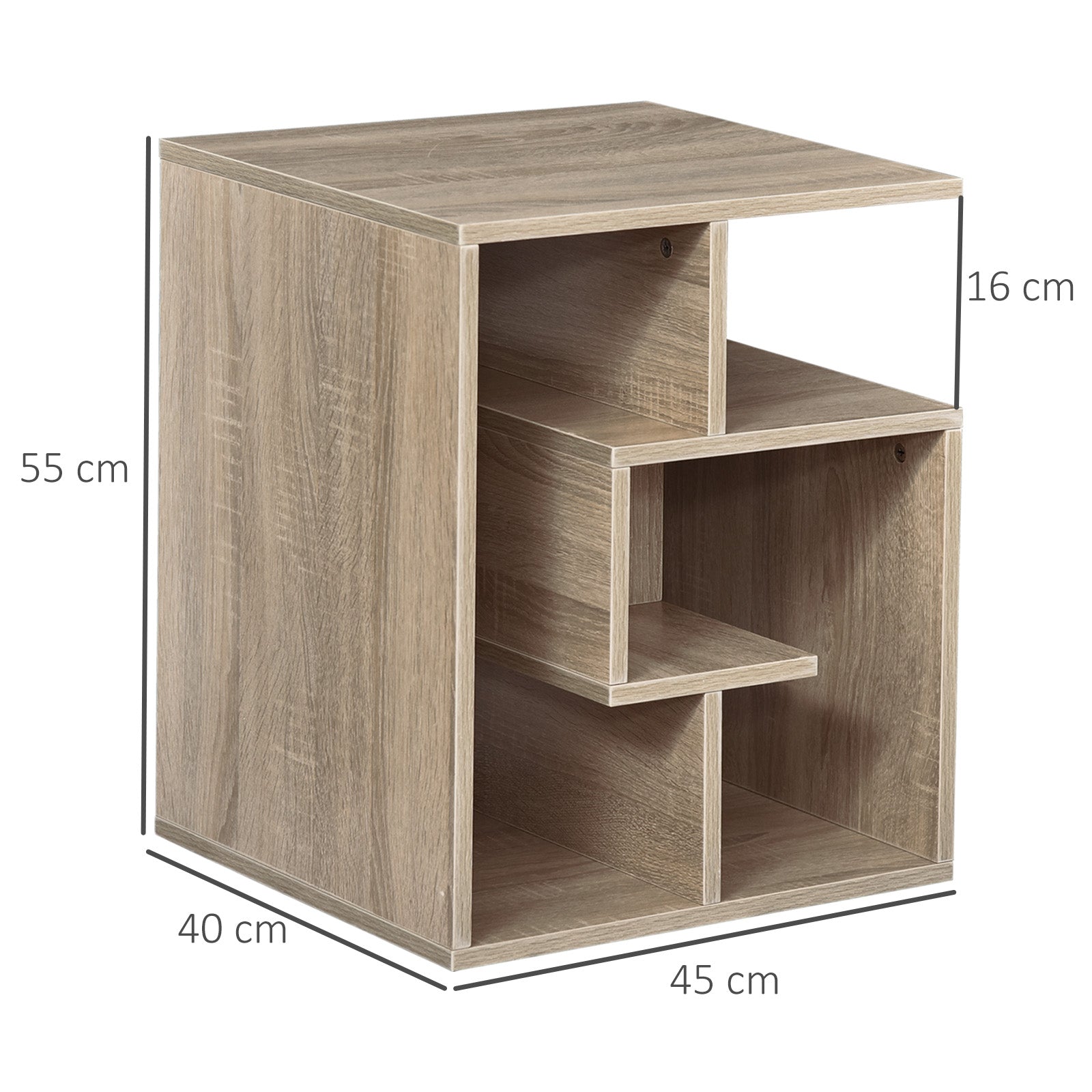 Side Table, 3 Tier End Table with Open Storage Shelves, Living Room Coffee Table Organiser Unit, Set of 2, Oak Colour