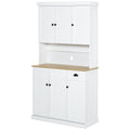 Modern Kitchen Storage Cabinet with Microwave Countertop and Drawer - White