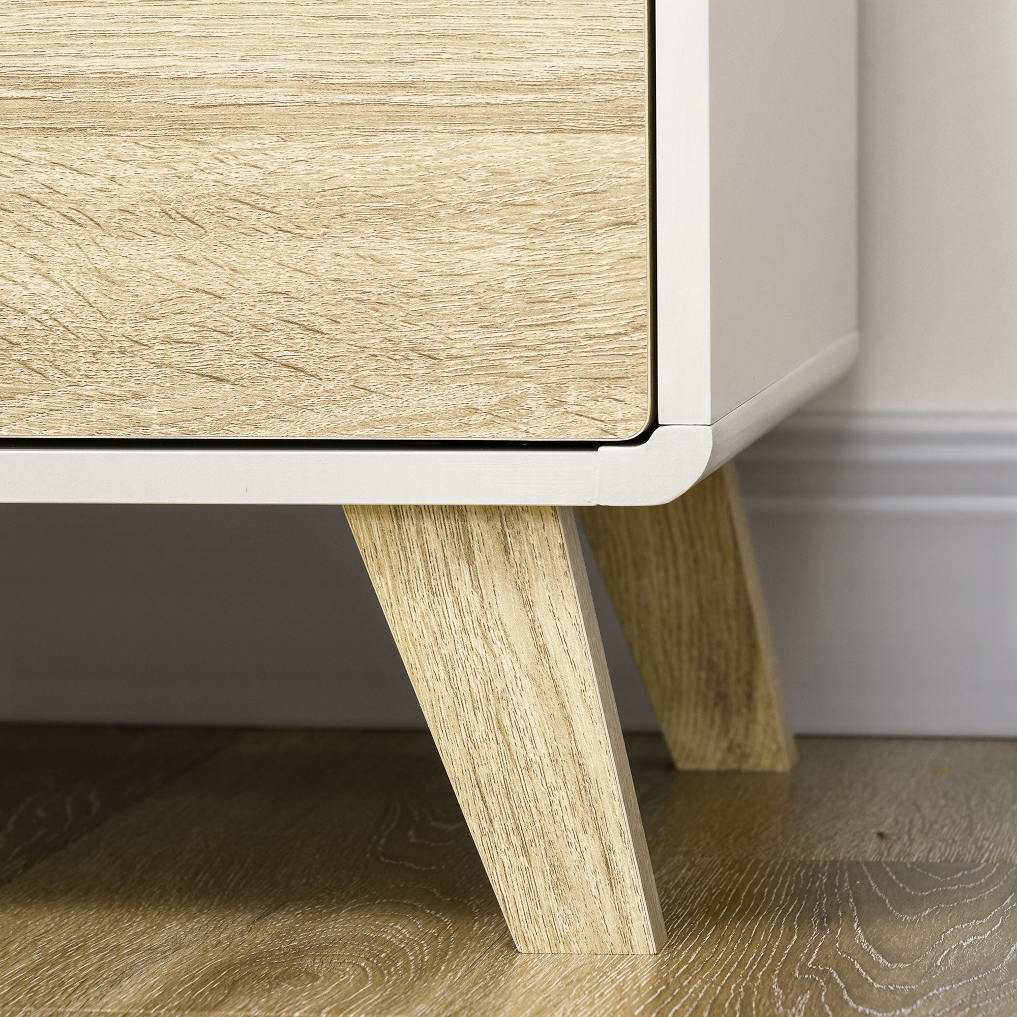 Modern Storage Cupboard with Push to Open Doors Adjustable Shelf for Living Room Home Office Bedroom White and Oak