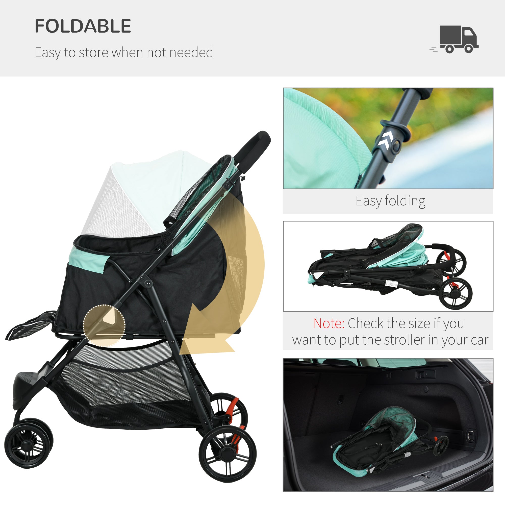 Foldable Pet Stroller with Rain Cover for XS and S-Sized Dogs Green