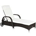 Rattan Sun Lounger with Adjustable Headrest and Cushion - Brown