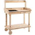 Garden Potting Bench Table with Sink, Drawer & Storage, 92x45x119cm - Natural