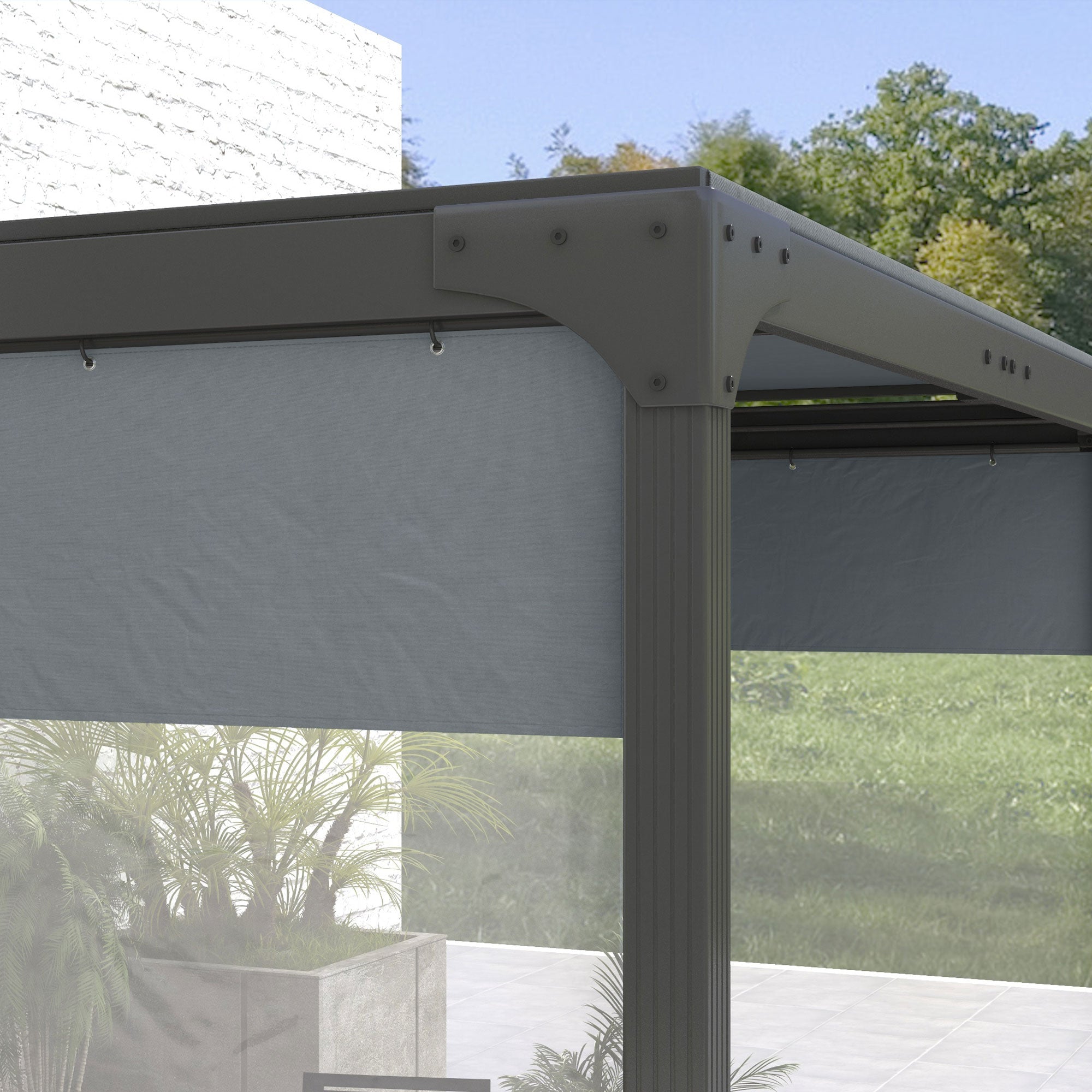 Set of 2 Pergola Side Panels with Large Window - Grey Polyester