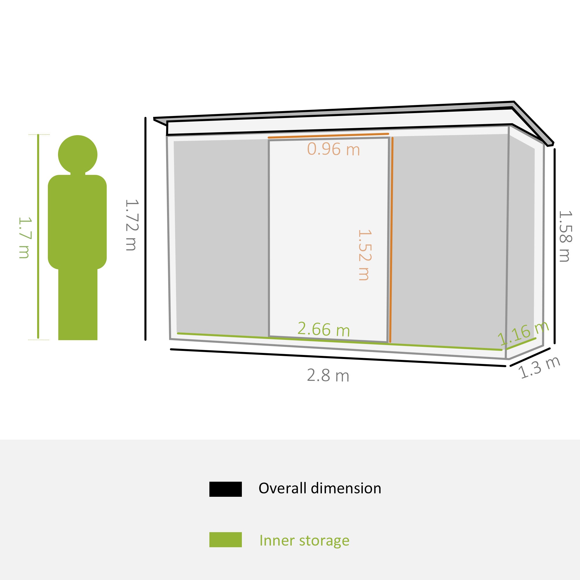 9 x 4.5 ft Pent Roof Metal Garden Storage Shed Corrugated Steel Tool Box with Foundation Ventilation & Doors, Light Green