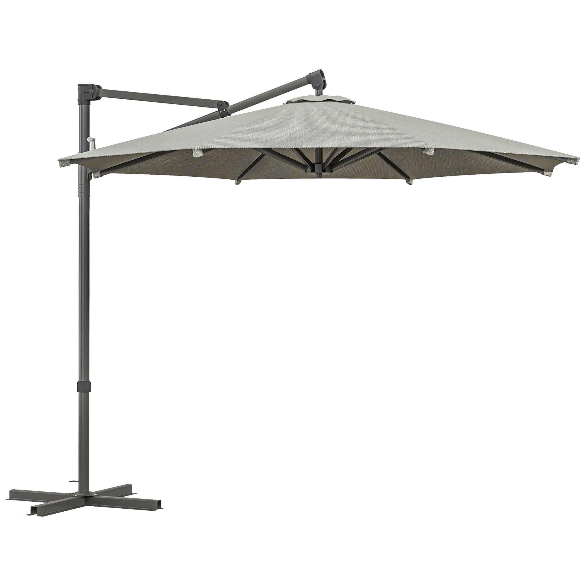 3 m Cantilever Banana Parasol with Cross Base, 360° Rotation Patio Umbrella with Crank Handle, Tilt, Beige