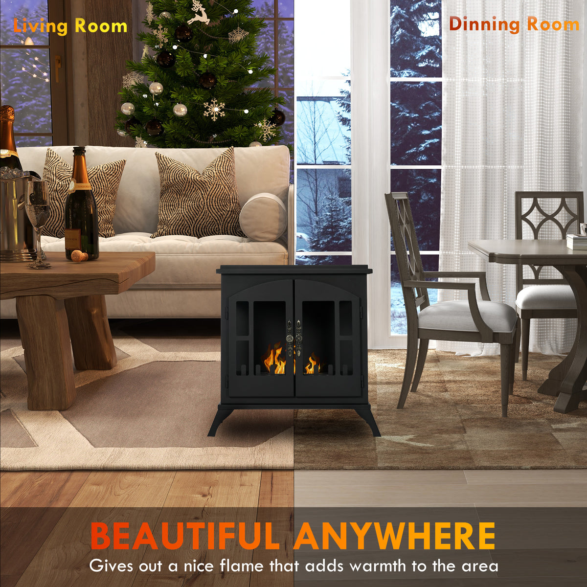 Freestanding Bioethanol Fireplace Stove with 0.9L Tank and Stainless Steel Flame Snuffer - Black